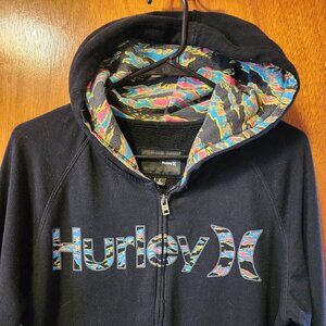Men's Large Hurley Black Full Zip Colorful Logo Hoodie Jacket